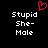 Pixelated text reads 'Stupid She-Male' in two identical with a red heart symbol above the left on black background