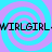 Pixelated text 'WIRLGIRL' repeats across a cyan and purple spiral background in a static image.
