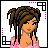 A 4x4 contact sheet of pixel art frames showing a cartoon woman in various poses and text animations, with pink and black color scheme.