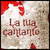 A pixelated icon with red and beige tones shows 'La tua cantante' text over a stylized shape, featuring subtle animation changes across frames.