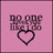 Pixelated pink square icon with dark text reading 'no one loves me' and a black heart outline below the text.