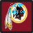 Four- of red background icons with yellow-ringed Native American head logo and feather, displaying text changes