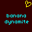 Yellow pixelated heart symbol above cyan text reading 'banana dynamite' on dark brown background.