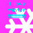 Pixelated cyan text 'I love winter !!!!!!!!!' above white snowflakes on a bright pink background.