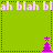 Green background with purple dotted border, white text reading "ah blah blah" repeated at top and bottom, four purple trees with stars on top arranged in a cross pattern.
