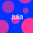 Blue background with pink and purple circles; four instances of the name "Julia" in white text.