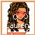 Pixelated static icon of a woman with long brown hair wearing sunglasses and an orange top, overlaid with white text reading "ALIEN" in blocky letters.
