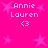 Bright pink background with four identical text blocks reading "Annie Lauren" and a heart symbol, surrounded by scattered star shapes.