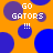 Orange background with blue and purple circles; white text 'GO GATORS!!!' repeated in four positions.