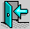 Pixelated teal door with white doorknob opens leftward, revealing a light blue arrow that changes from pointing left to curving right, then vanishes as the door closes.