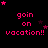 Pixelated pink text 'go in on vacation!!' on black background with pink and purple stars, animated star positions across frames.