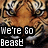 Pixelated image of a tiger's face with orange and black stripes, overlaid with bold white text reading "We're Go Beast" on a black background.