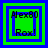 Four green squares with blue borders display text 'Alex80' and 'Rox!' with varying blue square outlines and solid blue squares in the center.