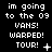 Pixelated text displays 'im going to the 09 VANS! WARPED! TOUR!' with varying punctuation and symbols across three on a black background