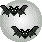 Pixelated black bats with white eyes fly over circular backgrounds that transition from light gray to bright yellow.
