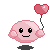 Pixel art of a pink character with heart-shaped balloon, showing four distinct expressions and poses
