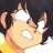 Anime character with dark hair and cat ears in profile view, wearing yellow clothing, next to black background with white text.