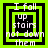 Four identical square with green and black concentric borders display white text reading "I fall up stairs not down them"; the central green square alternates between solid fill and hollow outline across frames