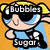 Four pixelated cartoon characters with text labels: Bubbles, Buttercup, Blossom, and 'Hence the Powerpuff Girls were Born!' in a