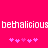 A static image with a bright pink background displays the word 'bethalicious' in white pixelated text, repeated twice horizontally, with two of pink asterisks below
