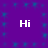 Four white 'Hi' texts arranged in a on a purple background with blue star-like patterns