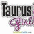 Taurus Girl text in black and purple with a small yellow-green bar beneath, displayed across showing partial visibility changes