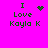 Green pixelated text 'I Love Kayla K' on bright pink background with animated heart and starburst symbols.