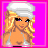 Pixelated character with blonde hair, white chef hat, silver bikini top, red thigh-high boots on pink background.