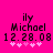 Pixelated text and symbols on a bright pink background with two identical frames showing 'ily Michael 12.28.08' and five pink hearts below.