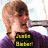 Six pixelated show a person in various poses with text overlays including "Justin Bieber", "Mua I'm a puppy!", and "Justin Bieber!" in different colors