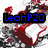 Pixelated icon with blue text 'LeahP20' over red and white abstract shapes on a black background.