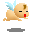 Pixelated angel icon with light brown body, blue wings, and red mouth in four variations showing wing and eye changes.