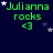 Green text 'Julianna rocks <3' on dark blue background with white and gray stars, animated star movement.