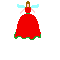 Pixelated angel figure in red gown with green trim, light blue wings, and brown hair, displayed in a of five variations showing size and detail changes
