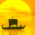 Pixelated image of a dark ship on golden water beneath a large yellow sun, with green text reading "Original Icons .com" on the right.