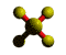 molecular models with yellow, black, and red spheres connected by rods on a gray background