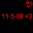 Red pixelated heart symbol above red digital date and emoticon text on black background.