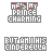 Pixelated with repeated text elements and color variations across multiple