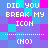 Pixelated text in white block letters on a multicolored background, with repeated phrases and parentheses