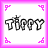 Animated contact sheet of three frames showing a pixelated text-based icon with 'TIPSY' in stylized letters inside a pink border, each frame displaying slight variations in the corner decorations and letter outlines.