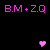 Pixelated pink and white text 'B.M+Z.Q' repeats across the top, with alternating heart icons above of 'Forever' text on a black background