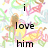 A pixelated image with a colorful abstract background featuring pink, green, yellow, and brown shapes. Black text reads "i love him know notice or care x333" on the left side.