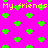Bright pink background with repeating green heart shapes and yellow text reading "My friends My friends" in two horizontal