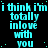 Cyan text on black background repeats 'i think i'm totally inlove with you' across multiple , with a gray square at bottom right