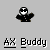 Pixelated icon of a figure in black attire with white facial features, arms extended outward against gray background.