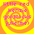 Four identical display a yellow-orange spiral background with pink text reading 'little red kenzie goldilocks julie(me)' in pixelated font