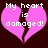 Two identical pixelated pink broken hearts with white text 'My heart is damaged!' on a dark brown background, displayed side-by-side.