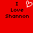 Red background with black text reading "I Love Shannon" and a white pixelated heart symbol replacing the word "love" in one instance.