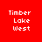 Red background with white pixelated text "Timber Lake West" arranged in three lines, displayed across four distinct visual states.