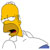 Pixelated yellow cartoon character with wide eyes and open mouth, standing on thin gray legs with a blue-tipped tail-like extension.